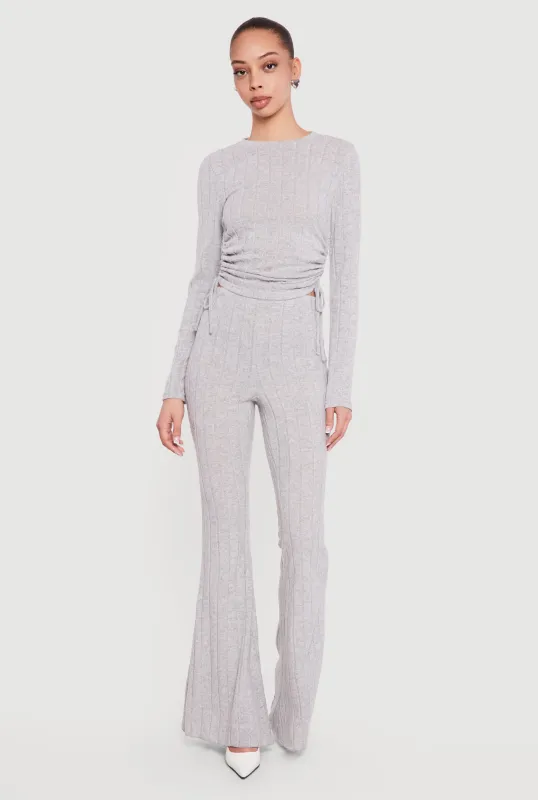 Brushed Ribbed Knit Pull On Flare Pants sold by Rainbow