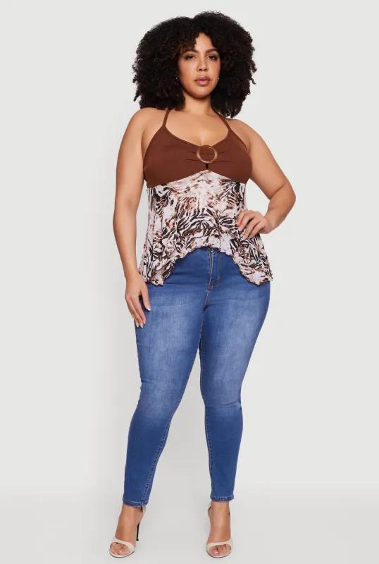 Plus Size O Ring Sharkbite Hem Halter Top sold by Rainbow