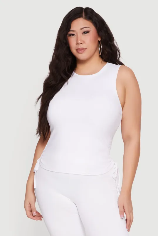 Plus Size Side Ruched Crew Neck Tank Top sold by Rainbow