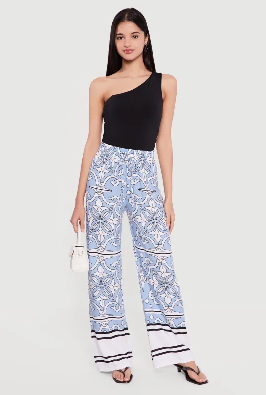 Patterned Drawstring Detail Pull On Wide Leg Pants sold by Rainbow