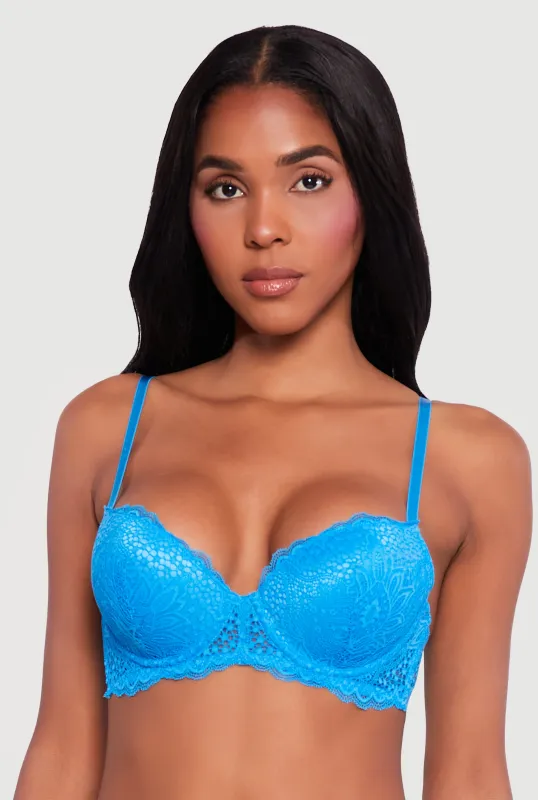 Floral Lace Push Up Plunge Bra sold by Rainbow