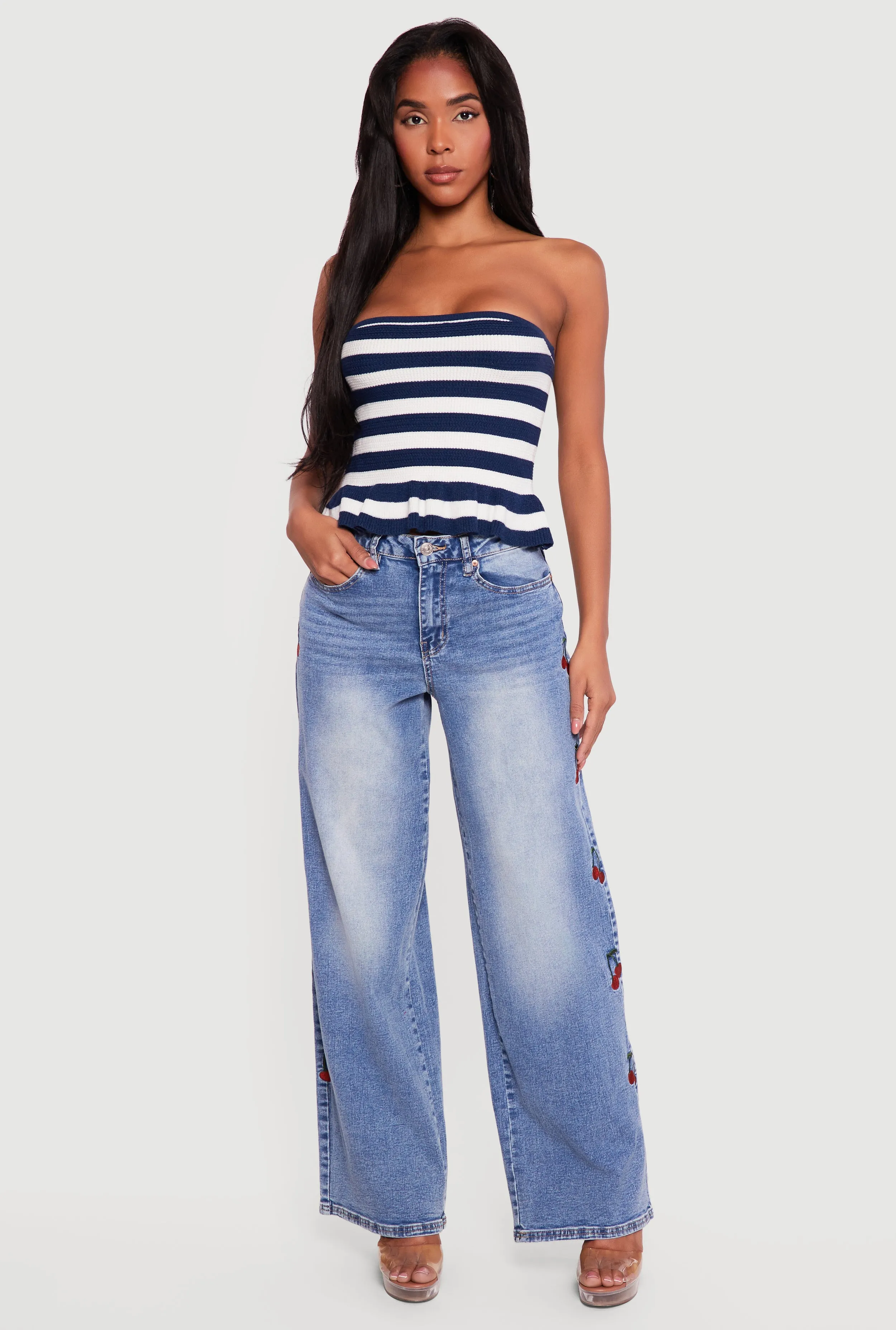 Striped Knitted Peplum Tube Top sold by Rainbow