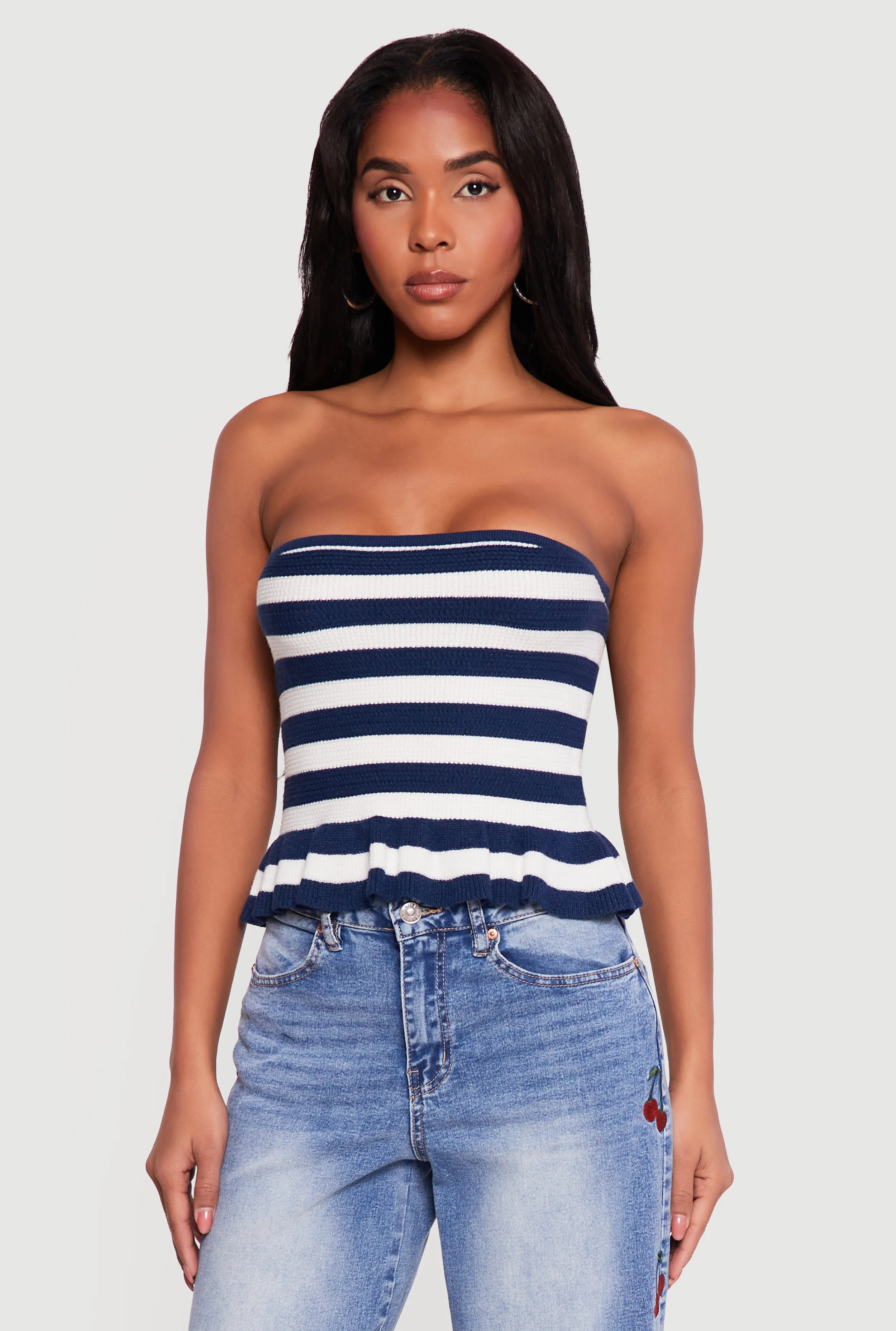 Striped Knitted Peplum Tube Top sold by Rainbow product image thumbnail 2