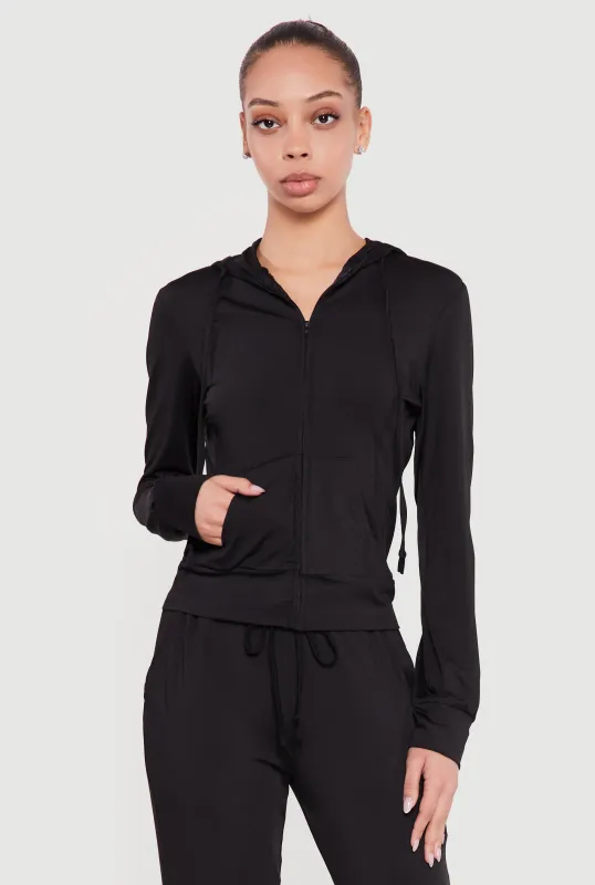 Zip Front Drawstring Hooded Track Jacket made by Daisy