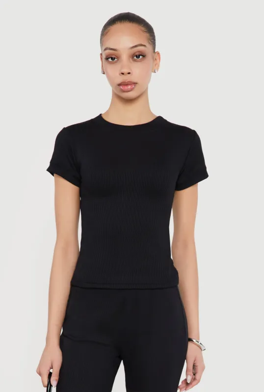 Ribbed Knit Short Sleeve High Neck Tee sold by Rainbow