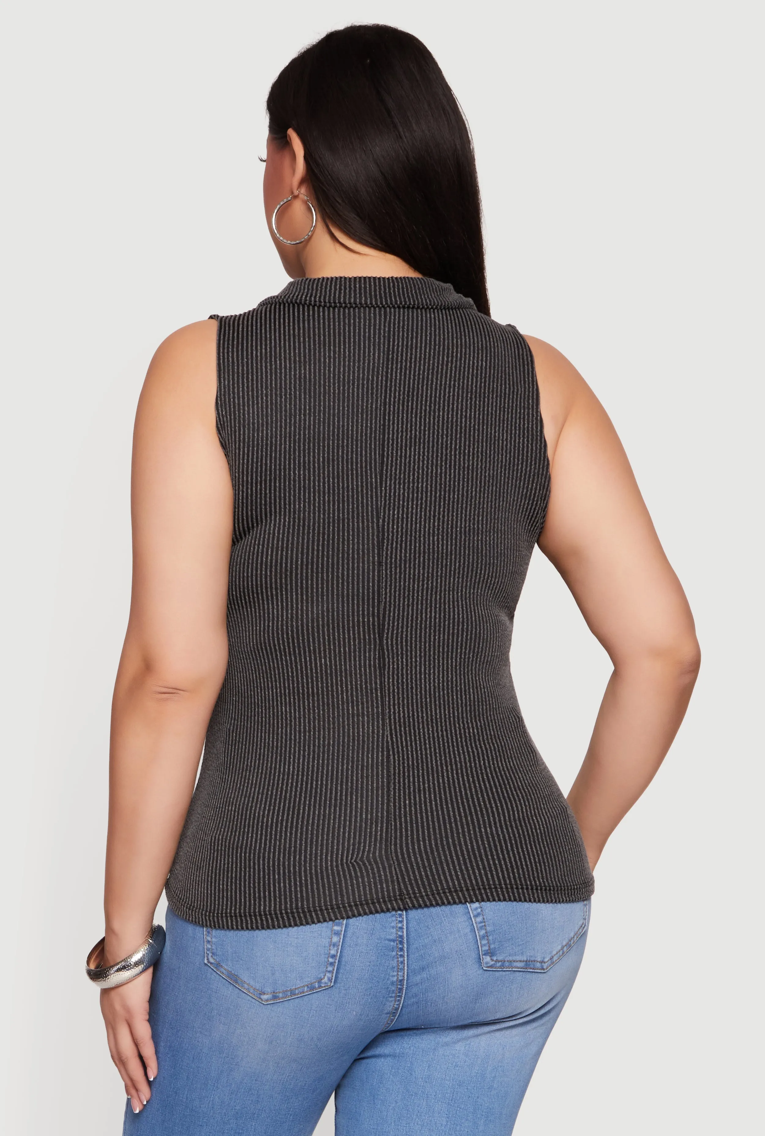 Plus Size Ribbed Knit Sleeveless Polo Top sold by Rainbow product image thumbnail 5