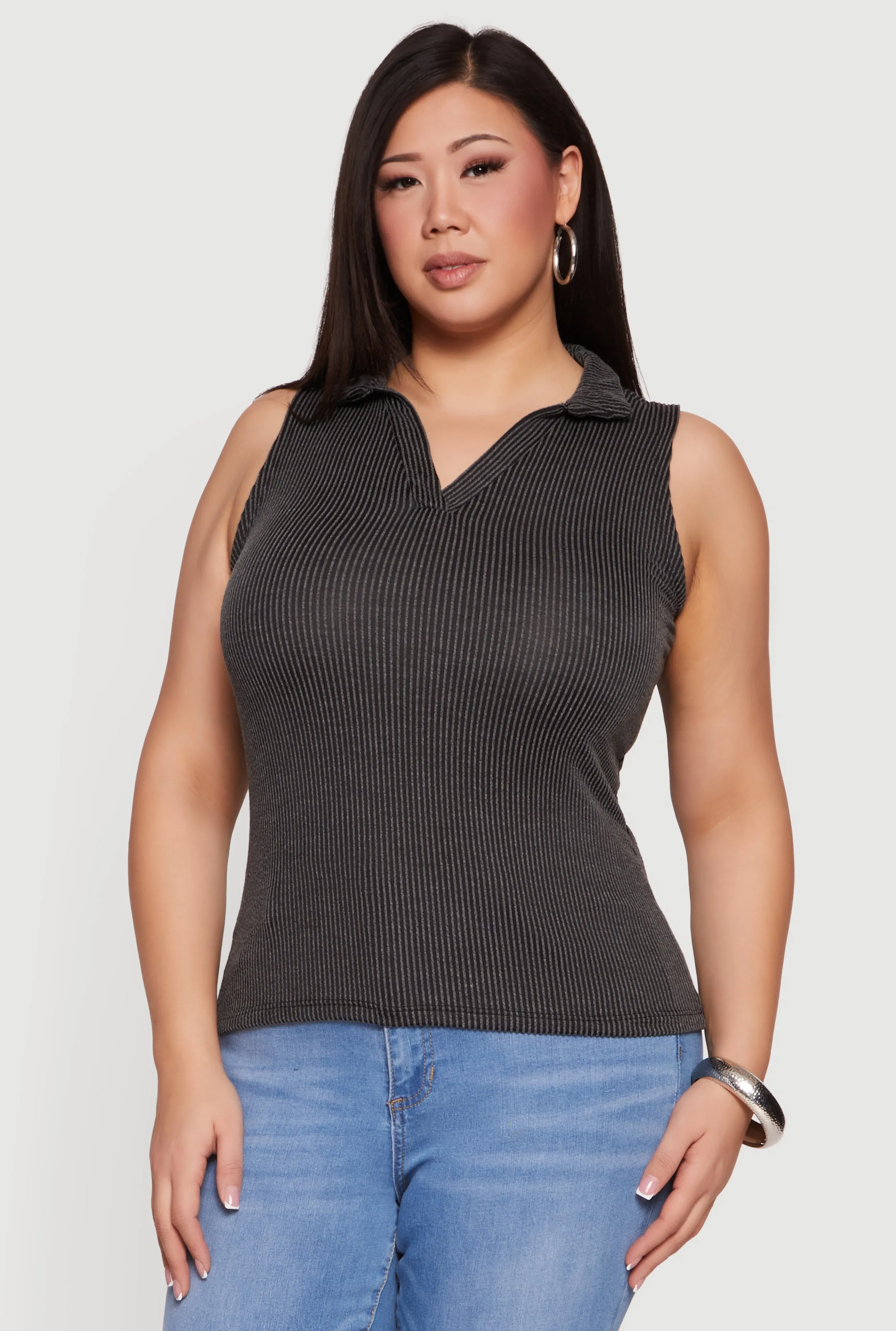 Plus Size Ribbed Knit Sleeveless Polo Top sold by Rainbow product image thumbnail 2