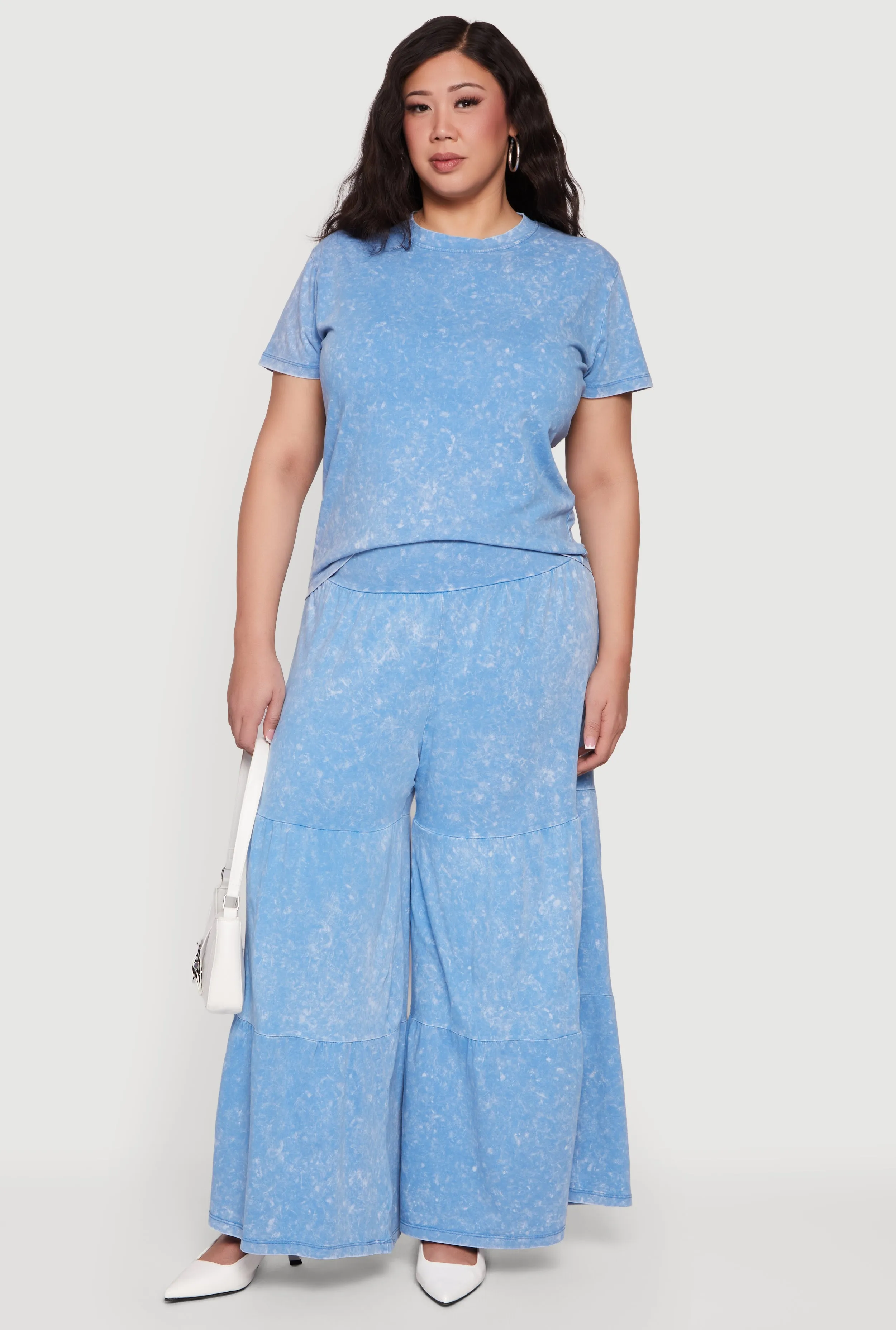 Plus Size Acid Wash Tiered Palazzo Pants sold by Rainbow