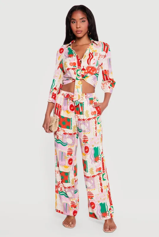 High Waisted Tropical Pattern Drawstring Waist Pants sold by Rainbow