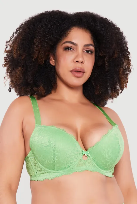 Plus Size Floral Lace Keyhole Plunge Bra made by Rainbow