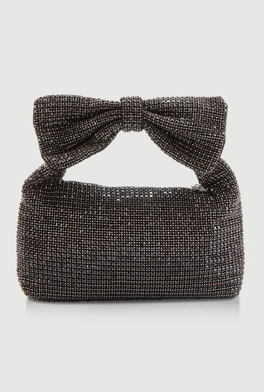Bow Detail Rhinestone Mesh Shoulder Bag made by Rainbow
