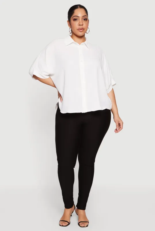 Plus Size Crepe Knit Button Front Shirt sold by Rainbow