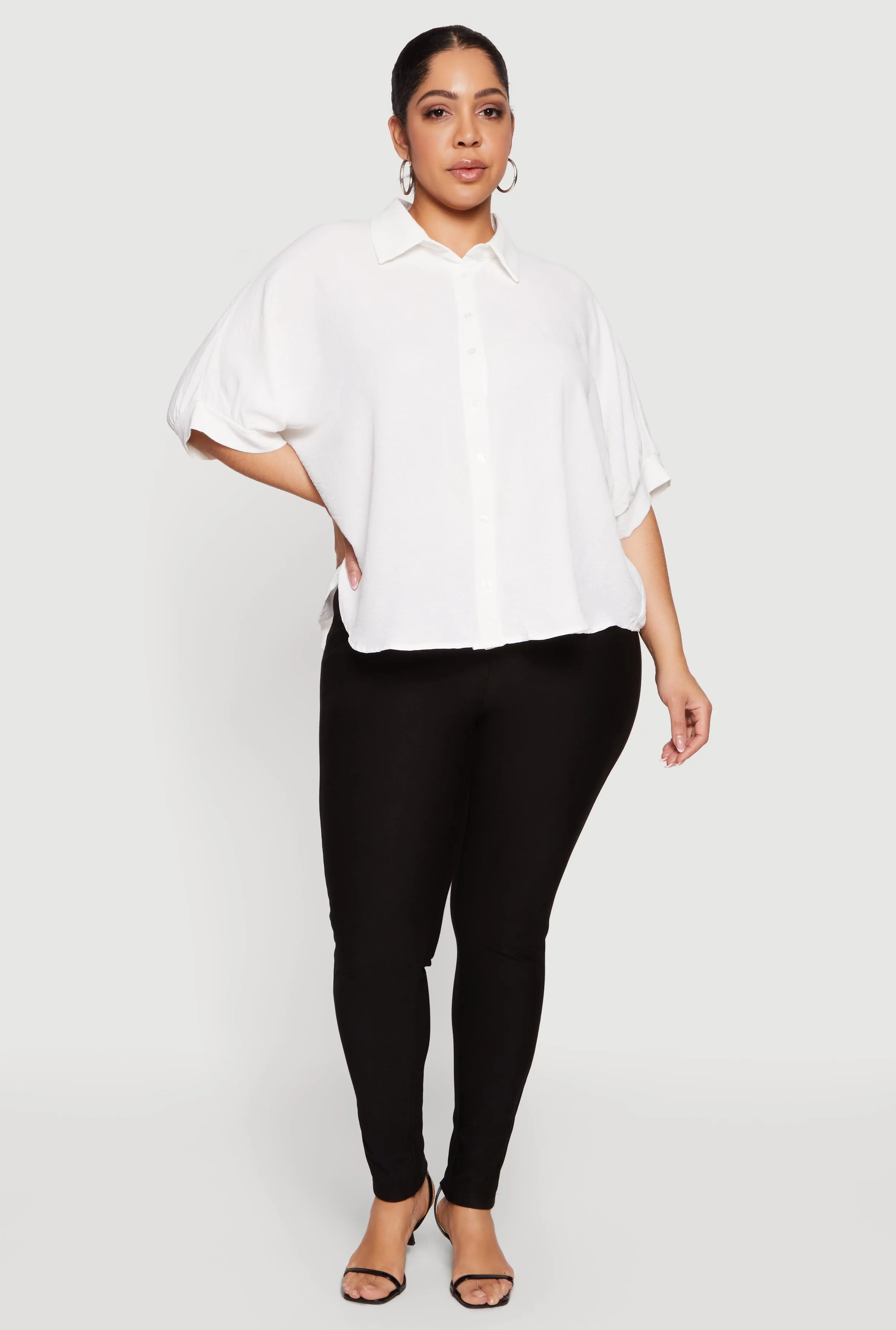 Plus Size Crepe Knit Button Front Shirt sold by Rainbow