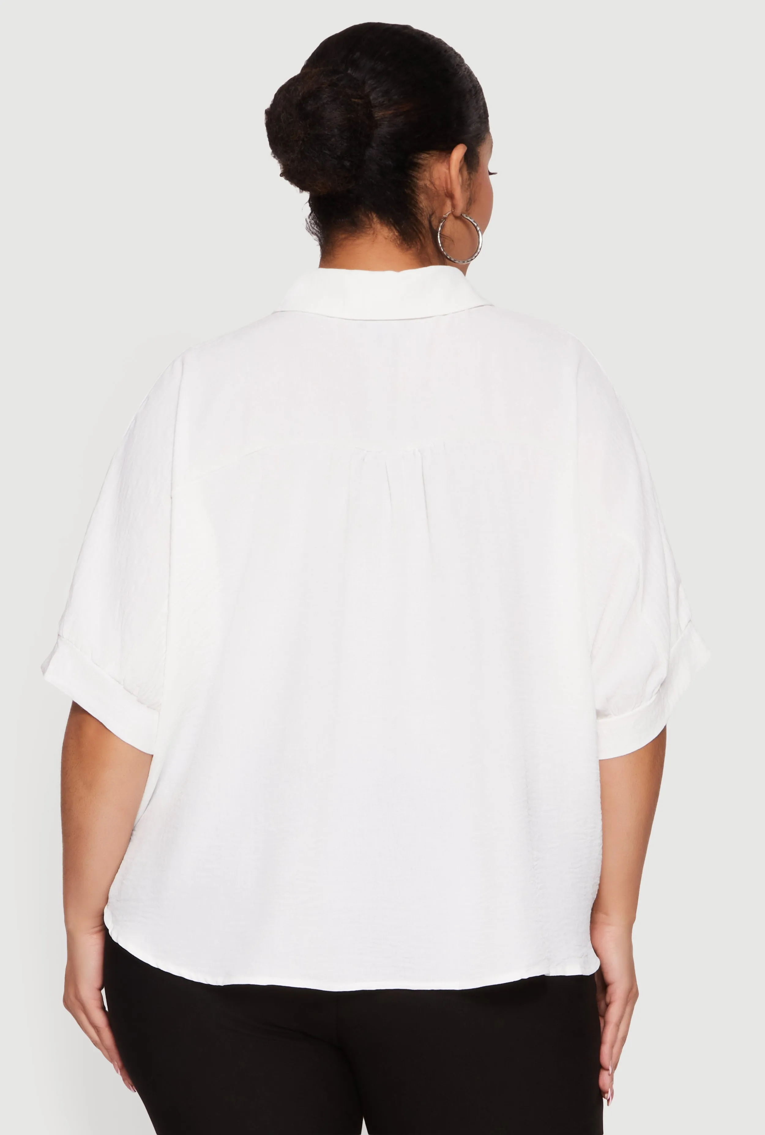 Plus Size Crepe Knit Button Front Shirt sold by Rainbow product image thumbnail 5