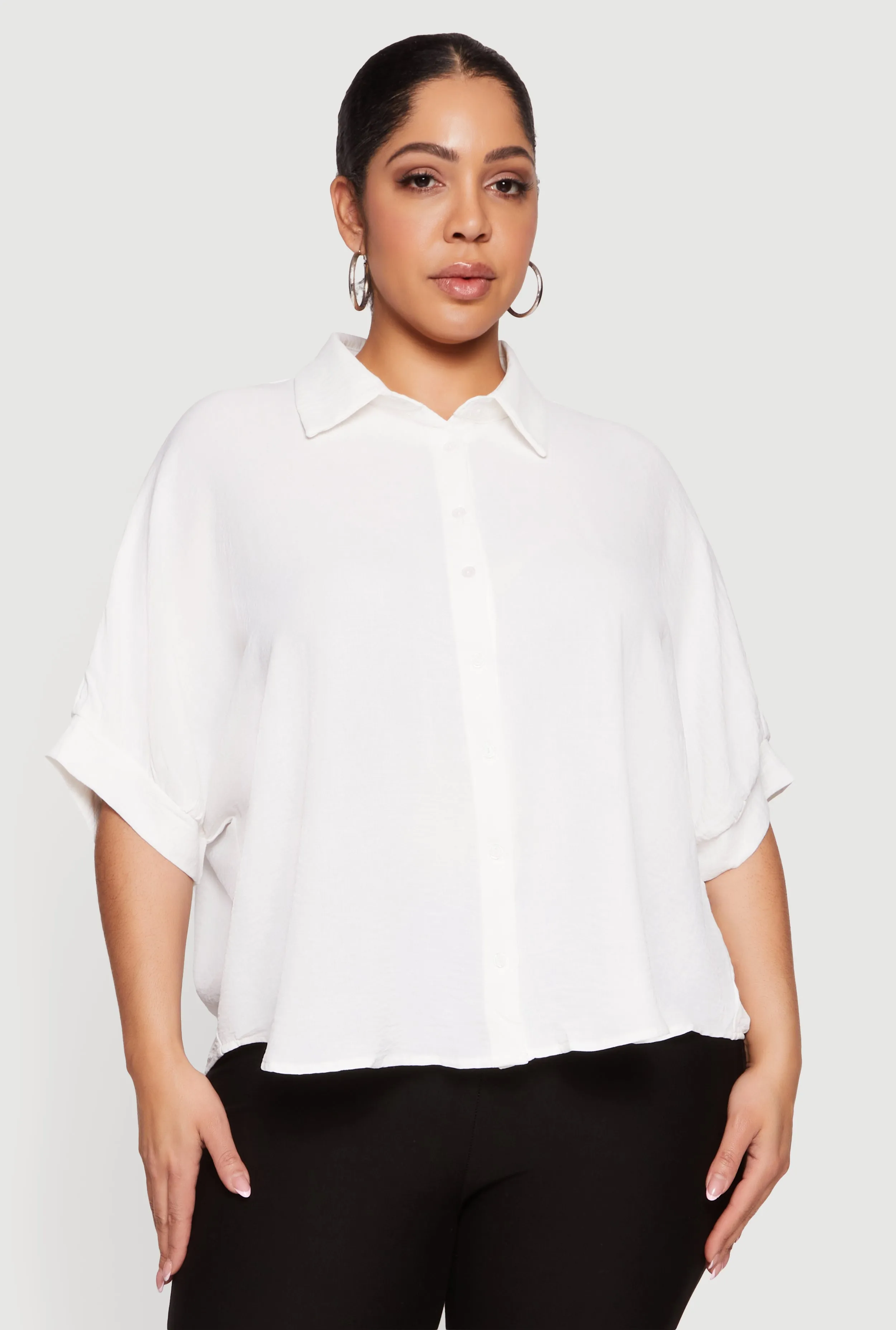Plus Size Crepe Knit Button Front Shirt sold by Rainbow product image thumbnail 2