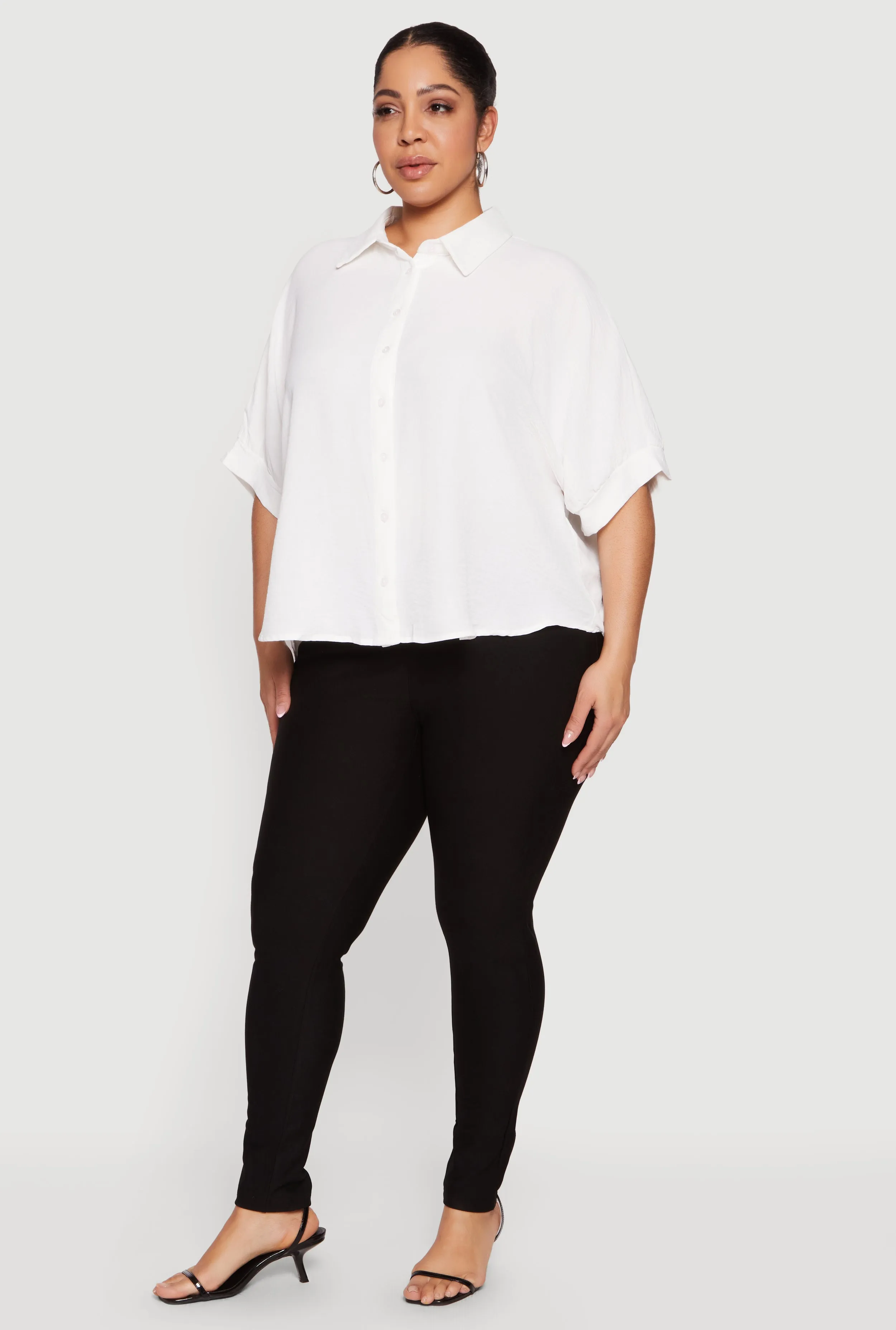 Plus Size Crepe Knit Button Front Shirt sold by Rainbow product image thumbnail 3