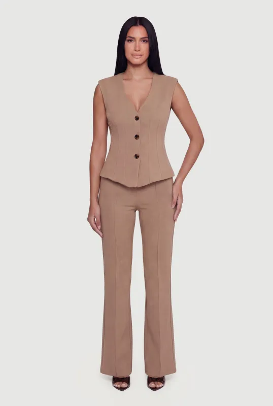 Straight Leg Crepe Knit Pintuck Detail Pants sold by Rainbow