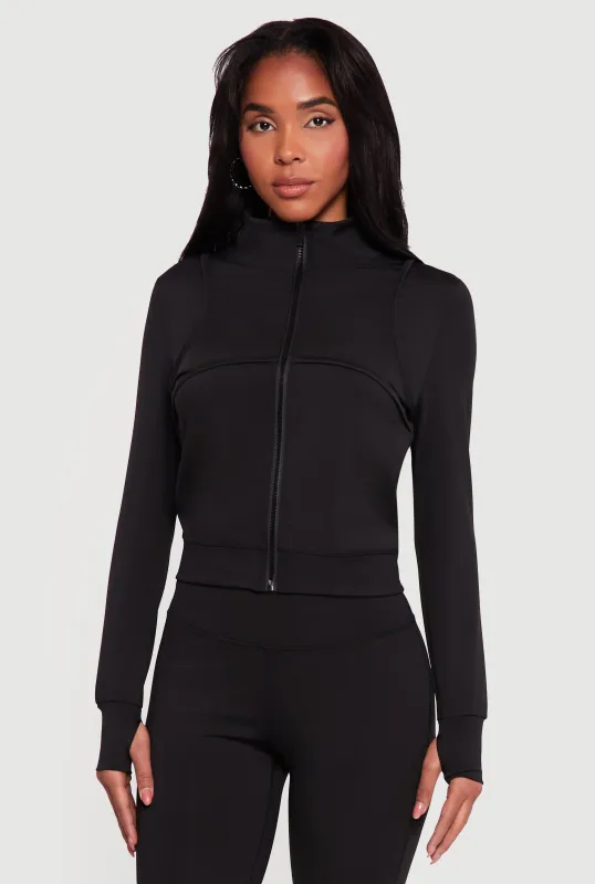 Solid Zip Front Activewear Jacket with Thumb Holes sold by Rainbow