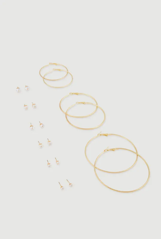 Cubic Zirconia Stud Earrings and Metallic Hoops Set of 9 sold by Rainbow