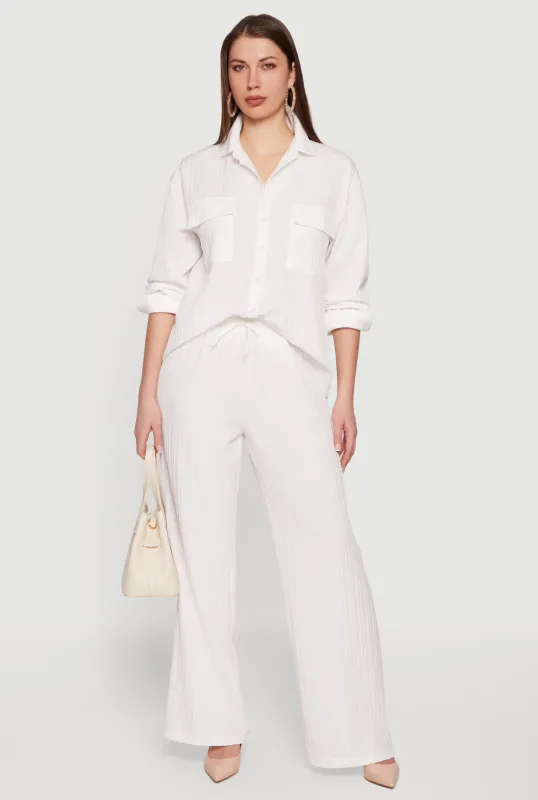 Ribbed Knit Drawstring Waist Wide Leg Pants sold by Rainbow