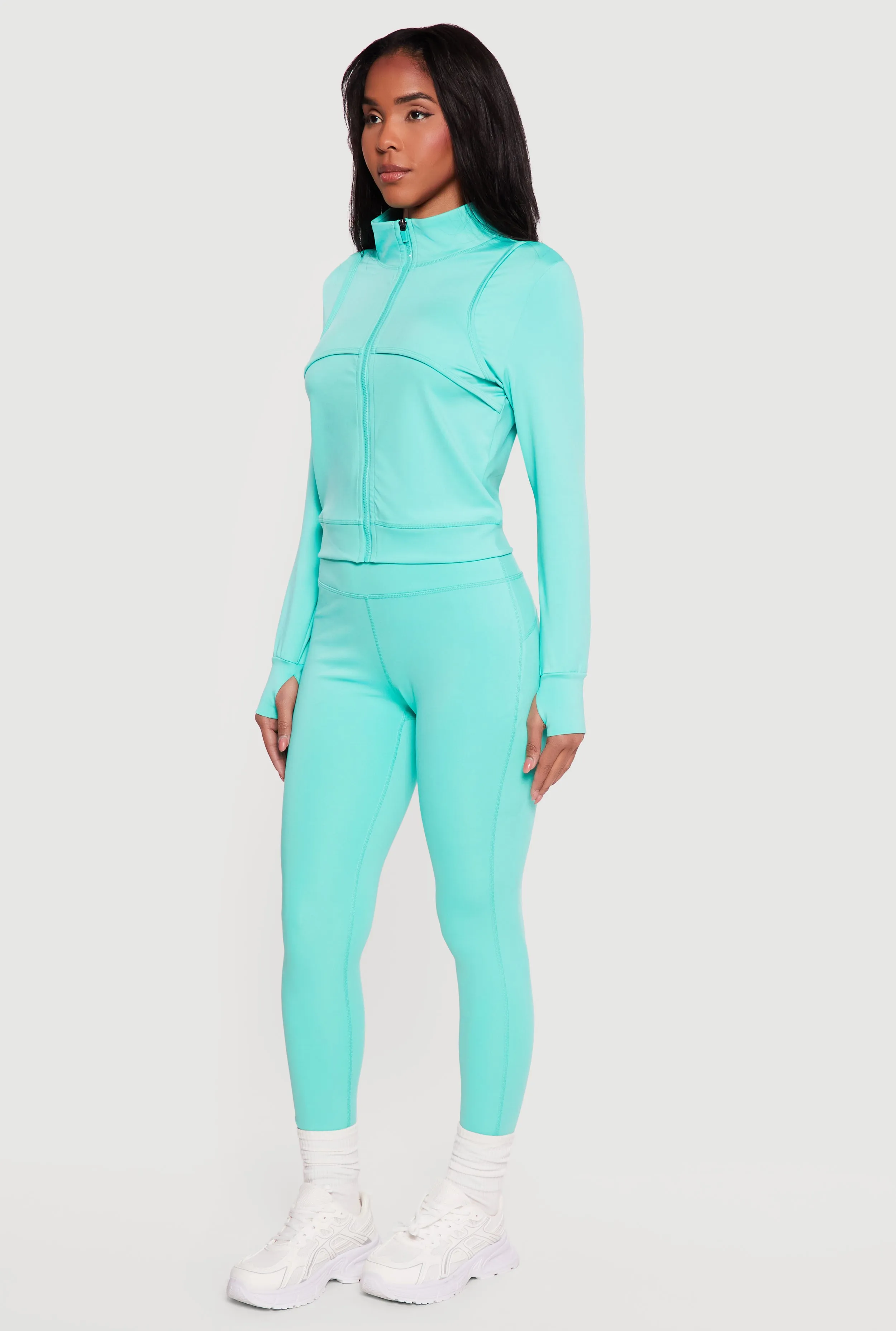 Solid Zip Front Activewear Jacket with Thumb Holes sold by Rainbow product image thumbnail 3