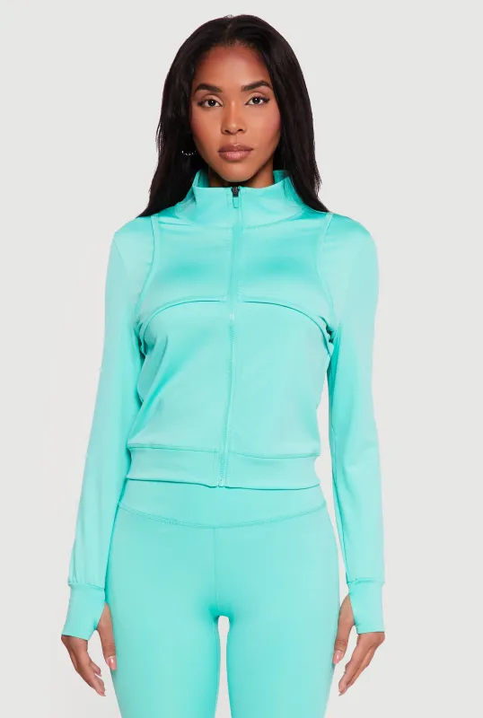 Solid Zip Front Activewear Jacket with Thumb Holes sold by Rainbow