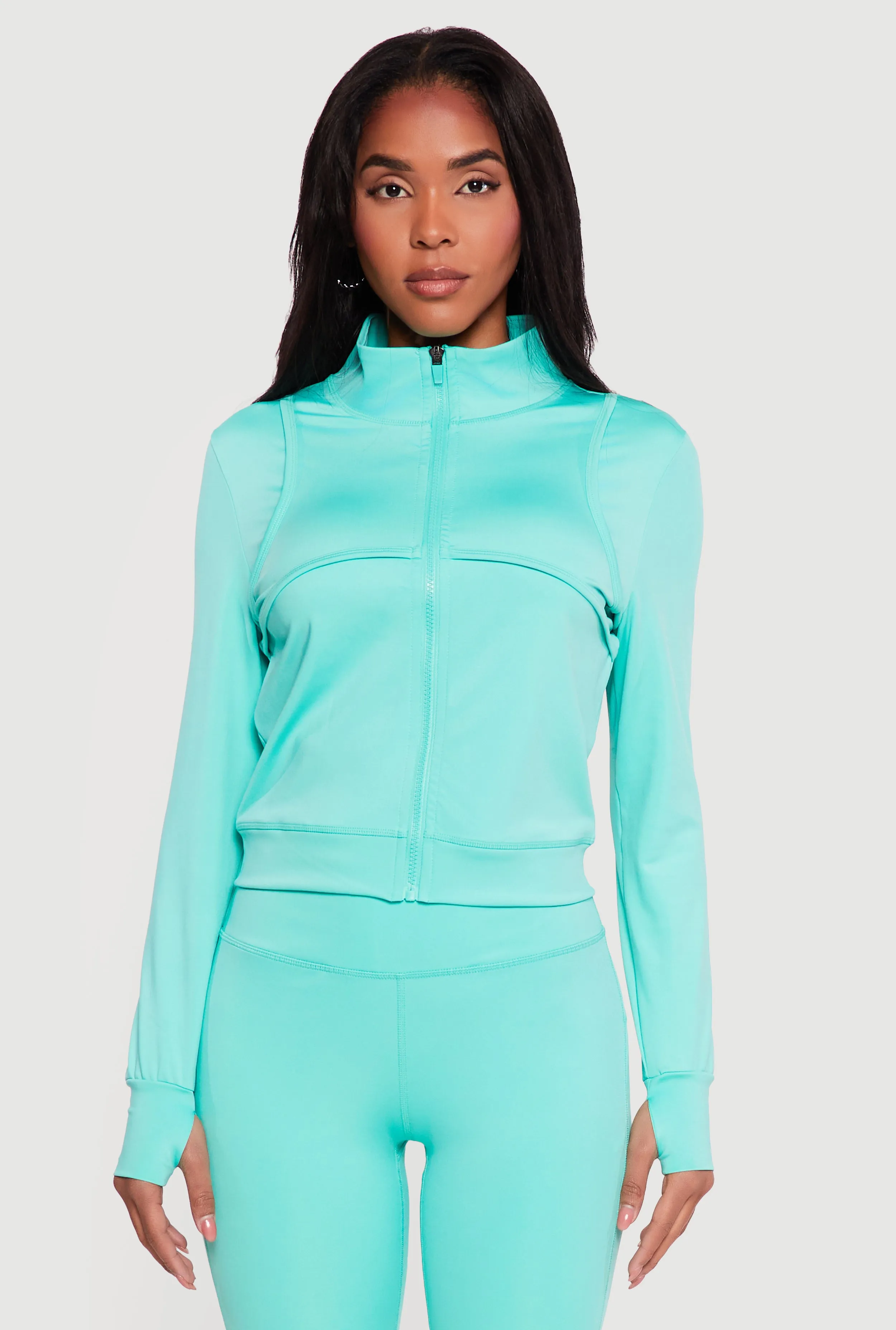 Solid Zip Front Activewear Jacket with Thumb Holes sold by Rainbow