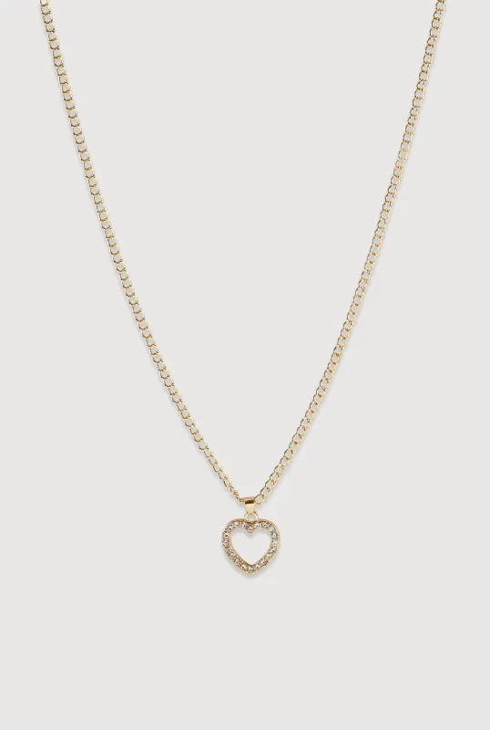 Cubic Zirconia Heart Charm Chain Necklace made by Rainbow