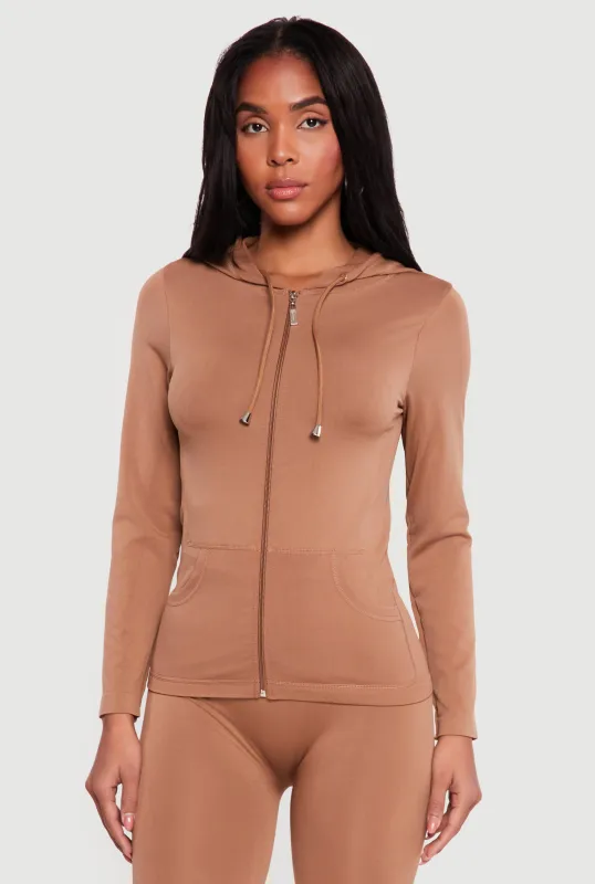 Drawstring Hooded Zip Front Track Jacket made by Rainbow