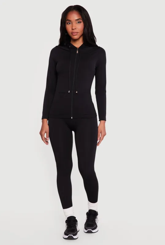 Drawstring Hooded Zip Front Track Jacket made by Rainbow