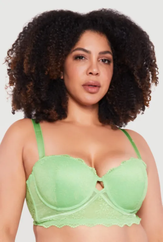 Plus Size Lace Convertible Keyhole Longline Balconette Bra sold by Rainbow