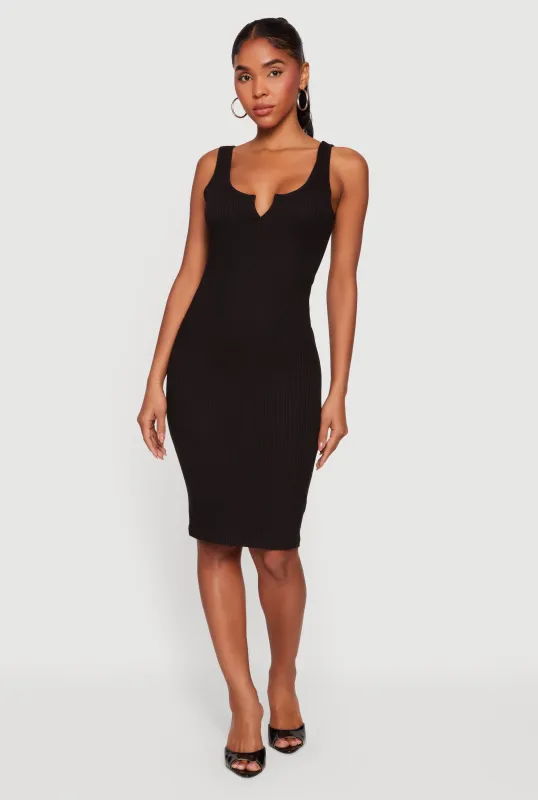 Rib Knit Notch Neck Tank Midi Dress sold by Rainbow
