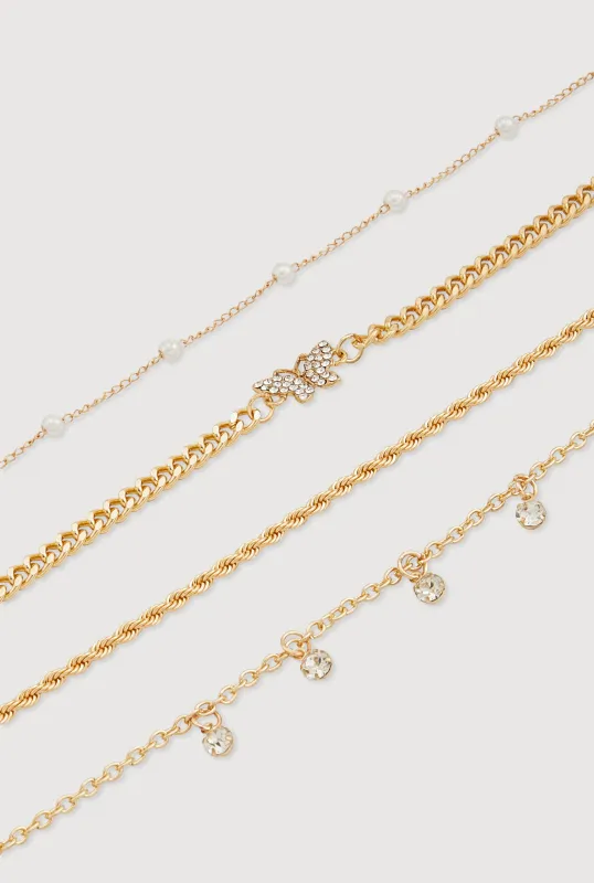 Assorted Cubic Zirconia Chain Anklets Set of 4 sold by Rainbow