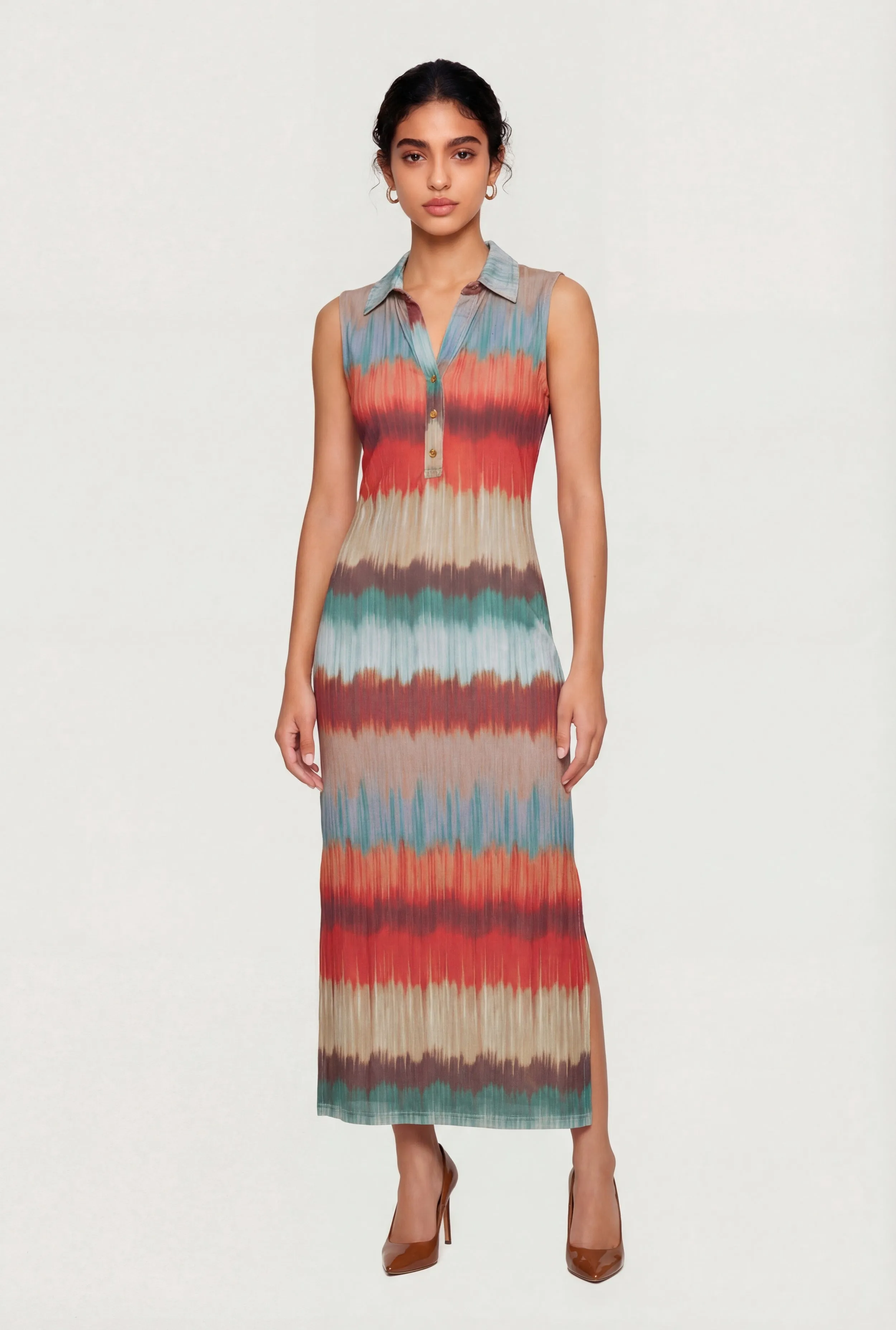 Ombre Quarter Button Front Maxi Shirt Dress sold by Rainbow