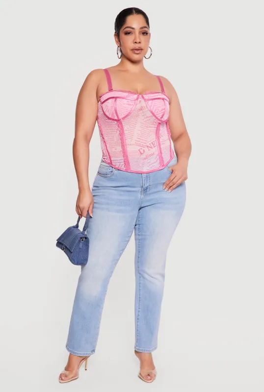Plus Size Newspaper Print Lace Detail Bustier Corset Top sold by Rainbow