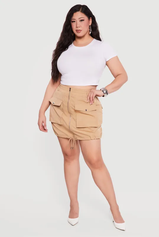 Plus Size Drawstring Hem Zip Front Cargo Skirt sold by Rainbow