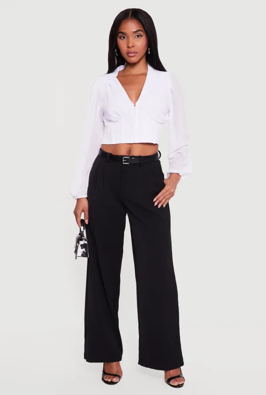 Crepe Knit Pleated Wide Leg Dress Pants with Belt sold by Rainbow