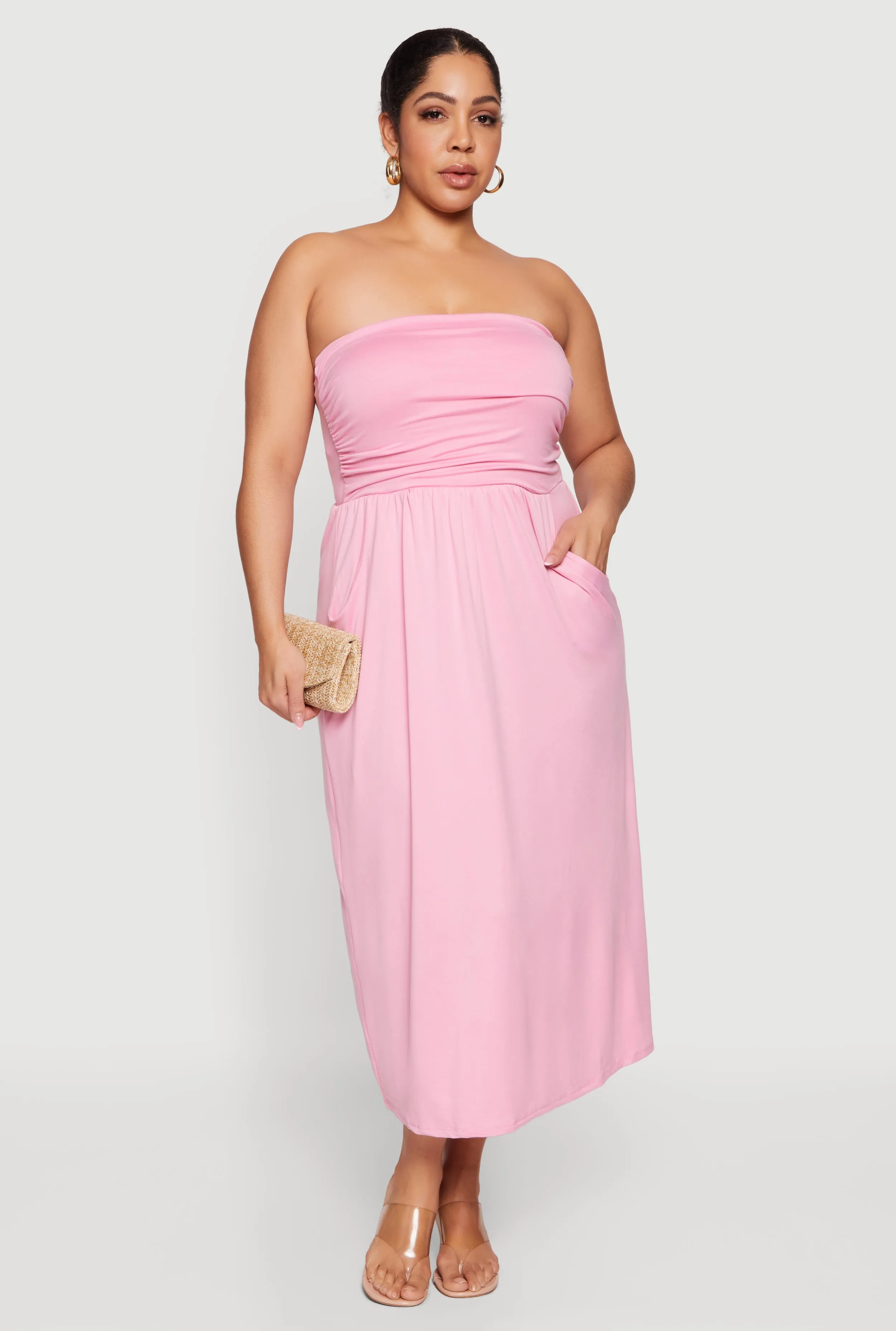 Plus Size Soft Knit Ruched Tube Dress with Pockets sold by Rainbow