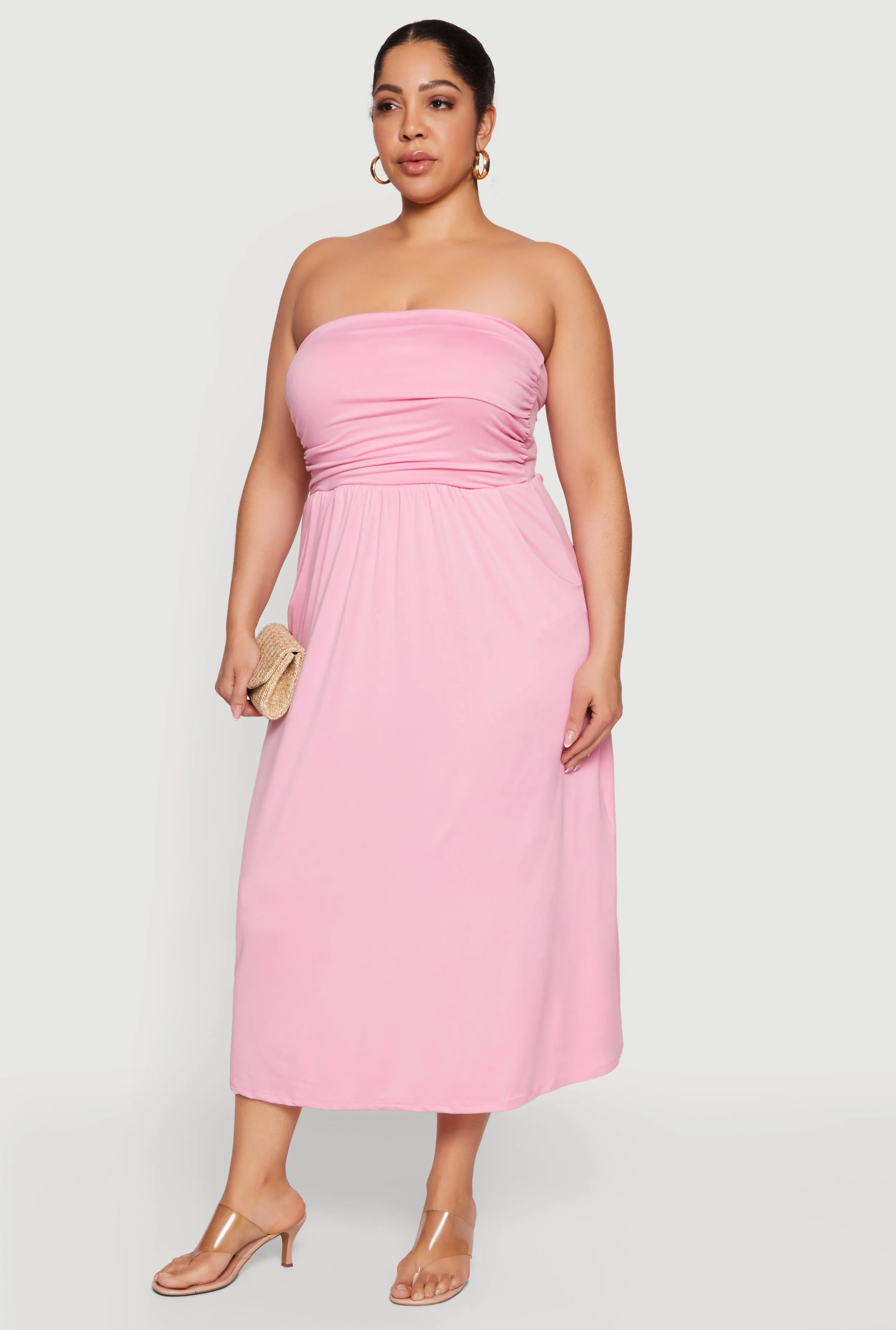 Plus Size Soft Knit Ruched Tube Dress with Pockets sold by Rainbow product image thumbnail 2