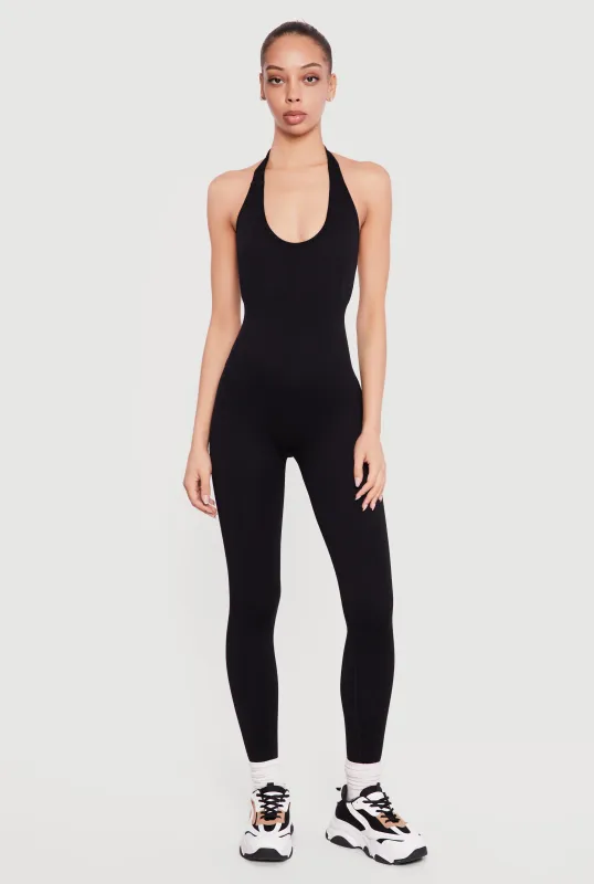 Open Back Halter Neck Jumpsuit sold by Rainbow