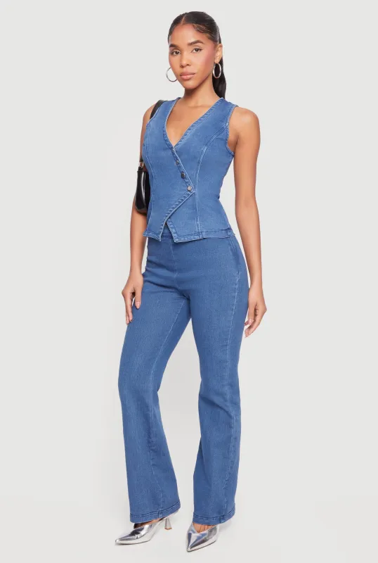 Denim High Waisted Side Zip Bootcut Jeans sold by Rainbow