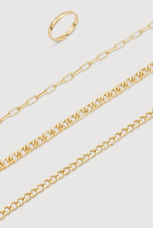 Metallic Chain Anklet Trio with Toe Ring sold by Rainbow