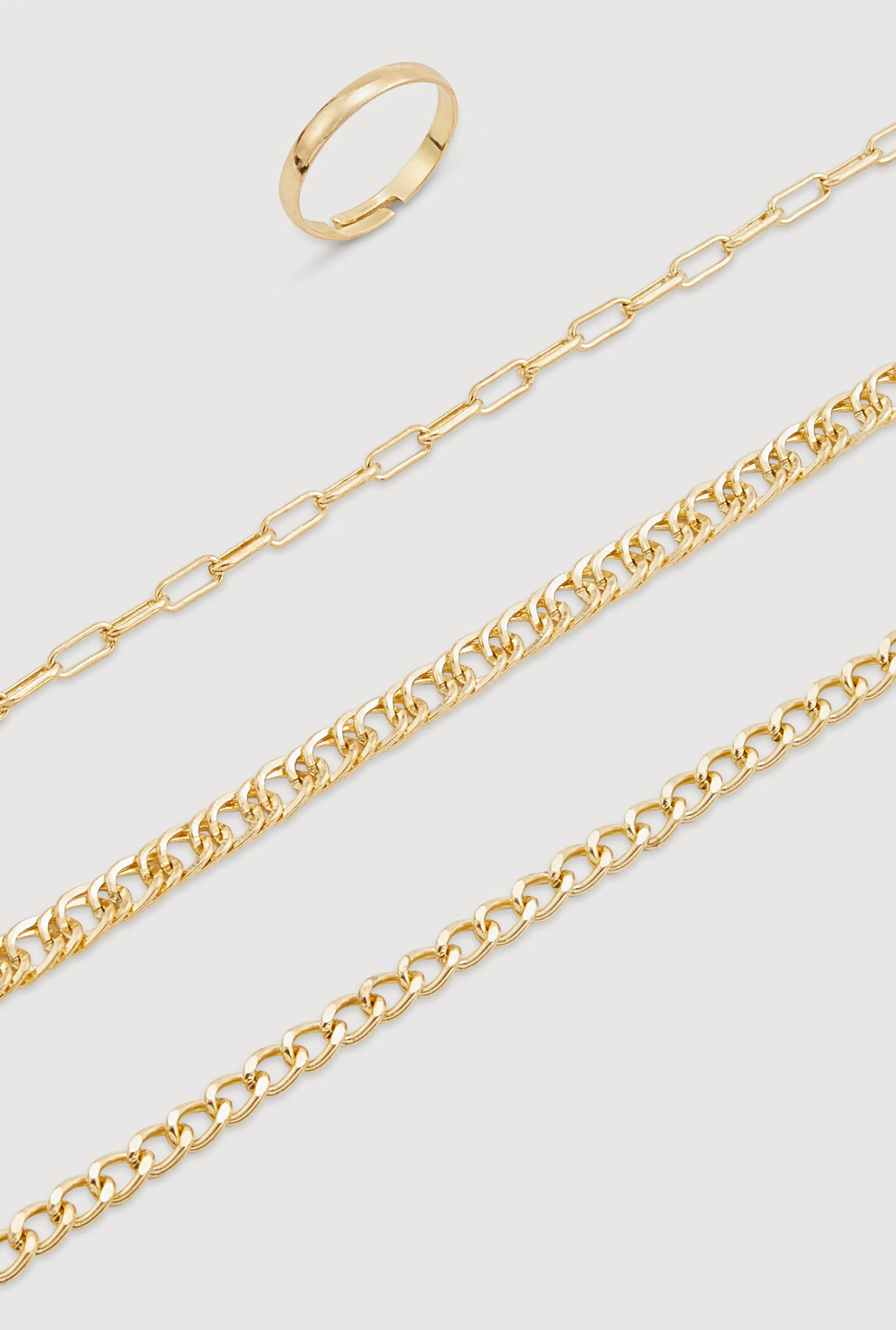 Metallic Chain Anklet Trio with Toe Ring sold by Rainbow