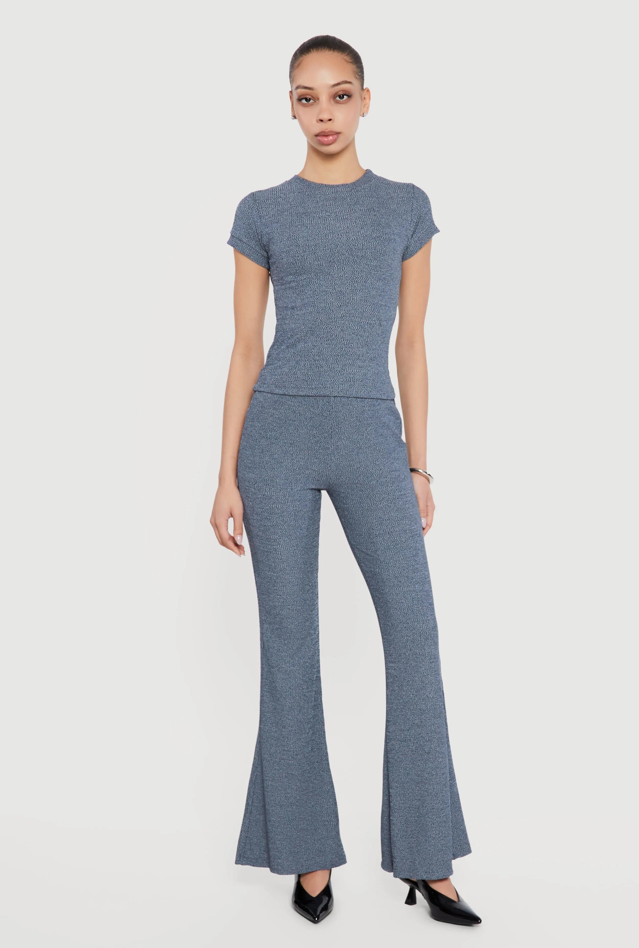 Rib Knit High Waisted Flare Pants sold by Rainbow