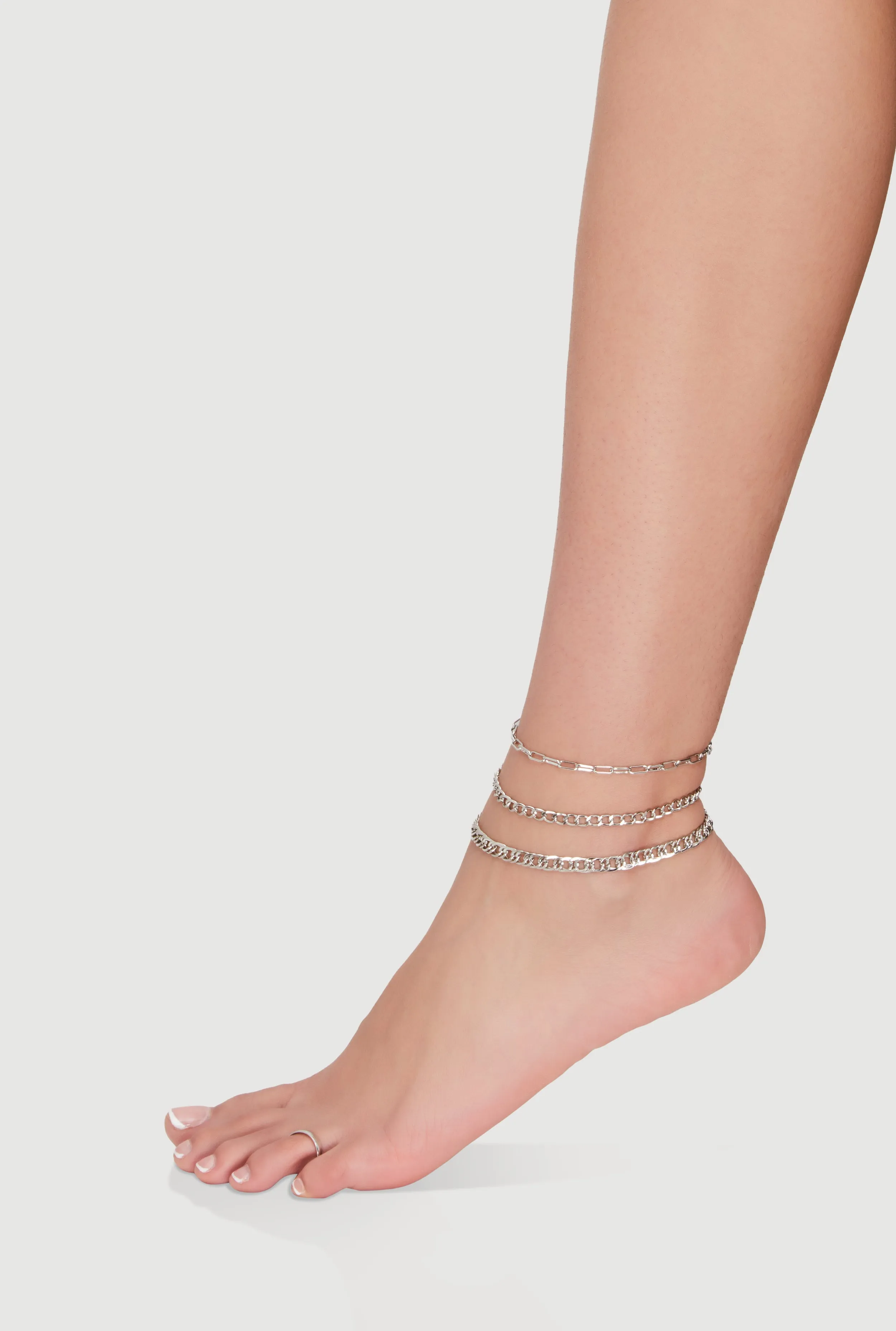 Metallic Chain Anklet Trio with Toe Ring sold by Rainbow product image thumbnail 2