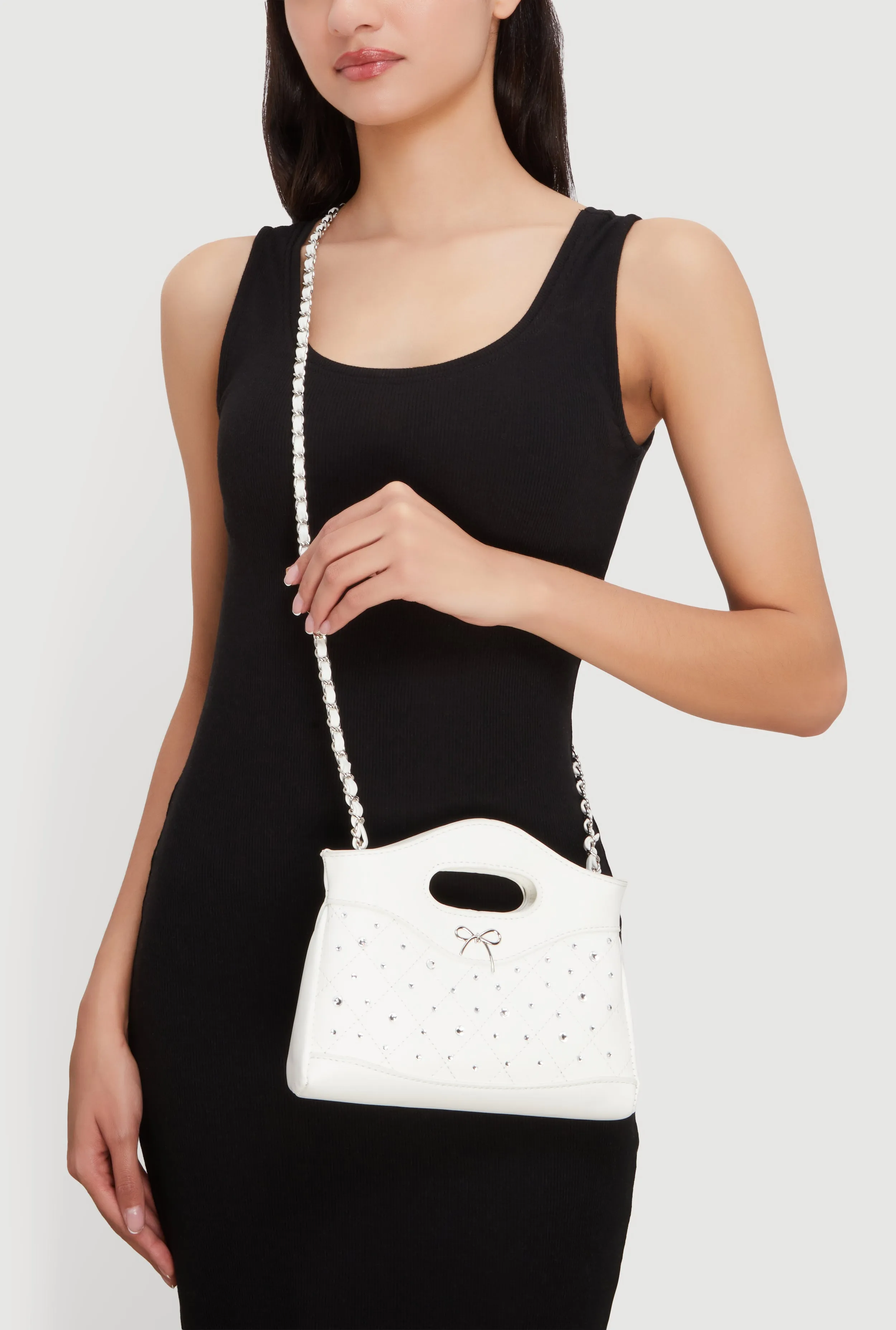 Rhinestone Bow Detail Crossbody Faux Leather Bag sold by Rainbow product image thumbnail 3