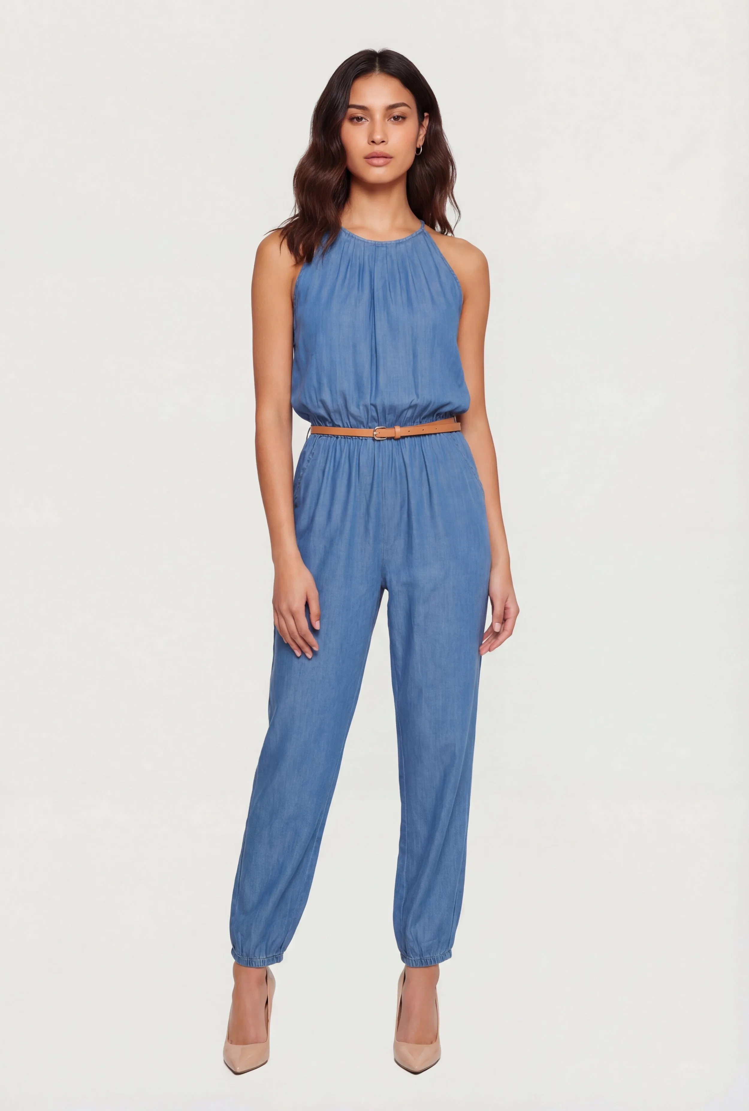 Denim Keyhole Back Jumpsuit with Belt sold by Rainbow product image thumbnail 2