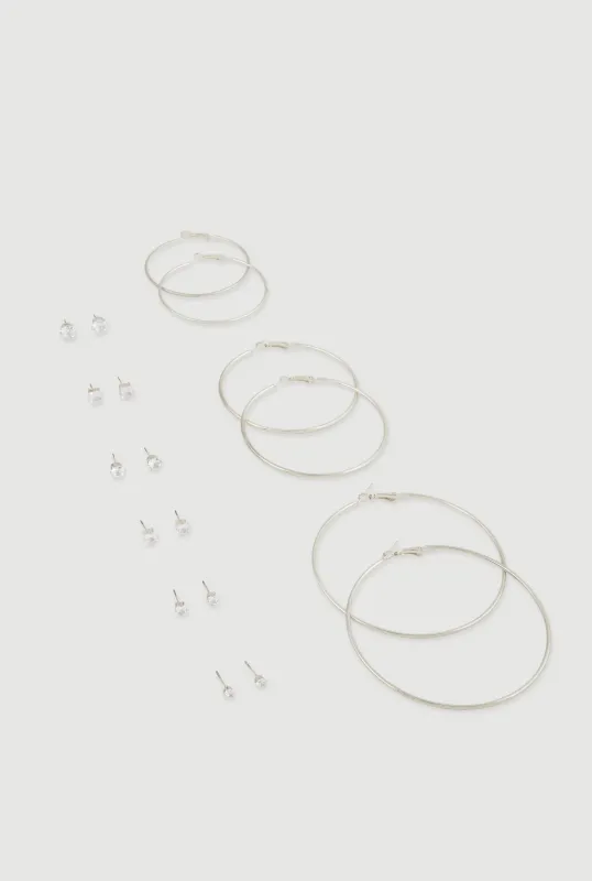 Cubic Zirconia Stud Earrings and Metallic Hoops Set of 9 sold by Rainbow