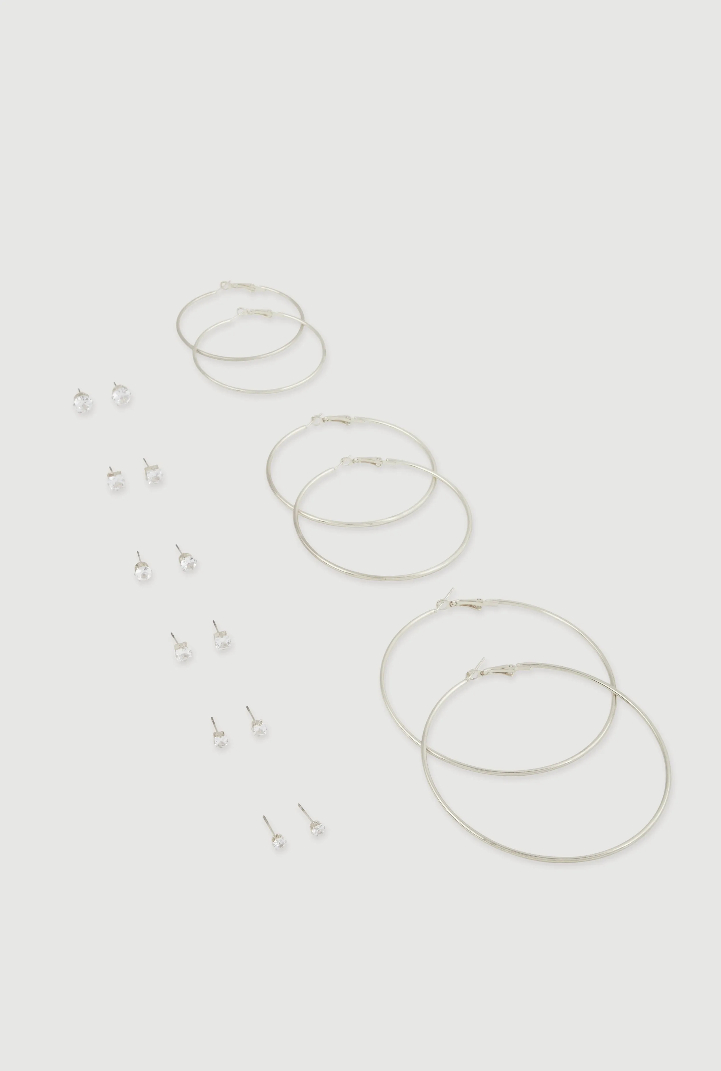 Cubic Zirconia Stud Earrings and Metallic Hoops Set of 9 sold by Rainbow