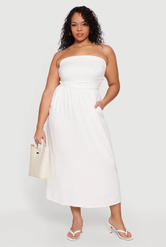 Plus Size Soft Knit Ruched Tube Dress with Pockets sold by Rainbow